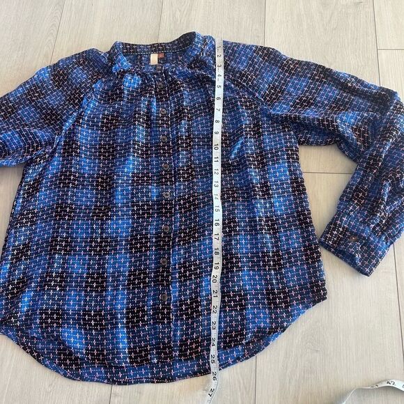 ANTHROPOLOGIE PILCRO Embroidered Plaid Button Up Size L Crew Neck Long Sleeve - Picture 2 of 9
